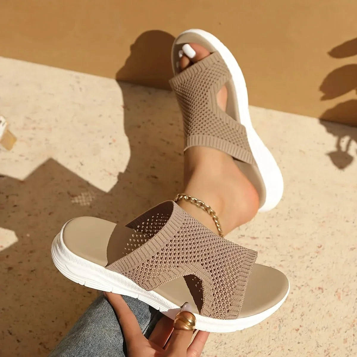 Orthopedic Platform Sandals with Stretch Knit Upper and Open Toe Design