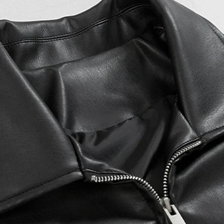 Leather Bomber Jacket with Oversized Relaxed Fit and Multiple Pockets for Men-Smooth Finish