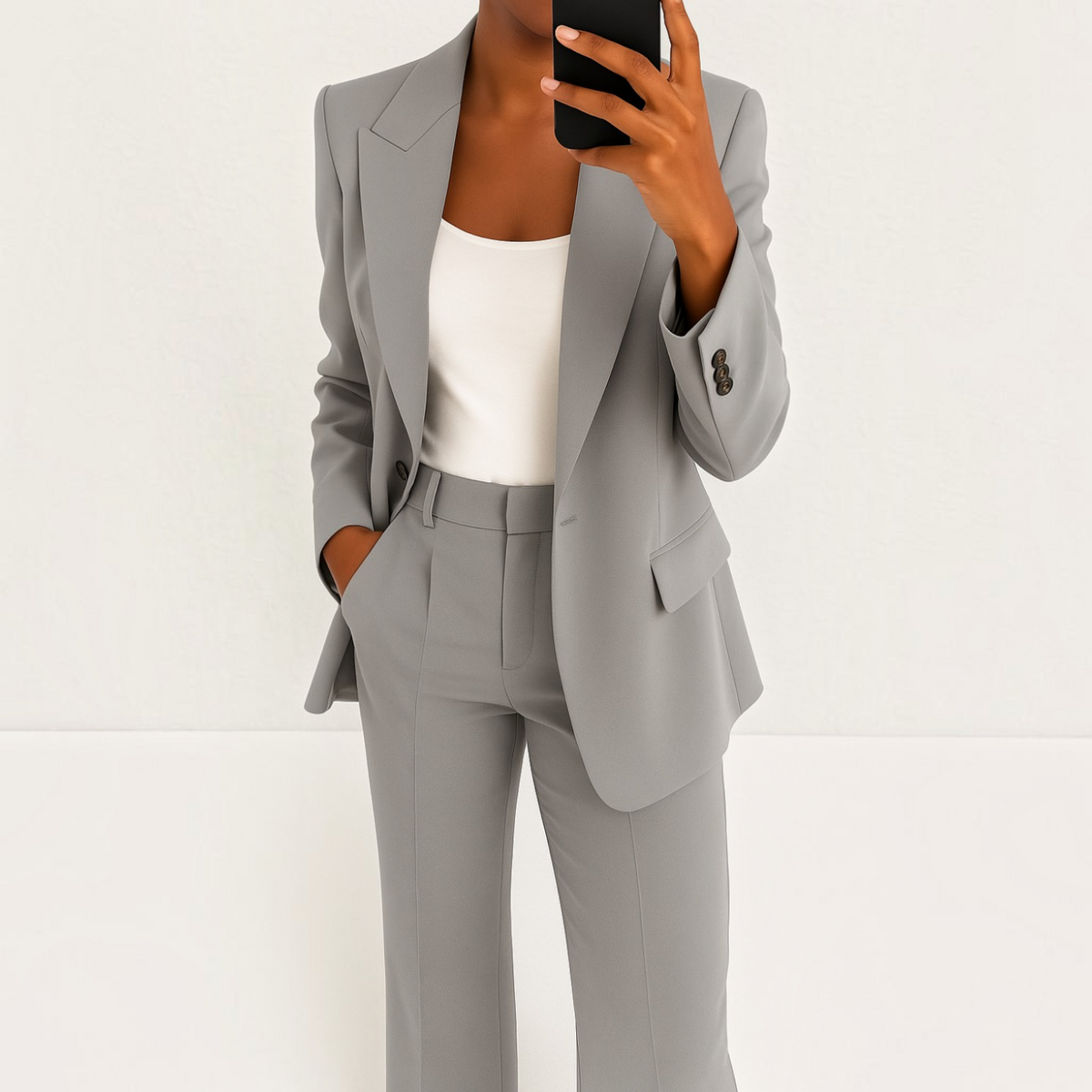 Womens Suit Set with Stretch Blazer and Straight Trousers, Wrinkle-Resistant