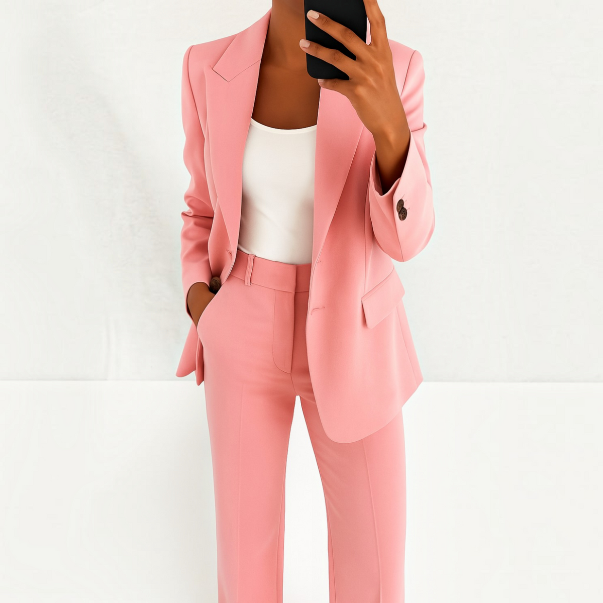Womens Suit Set with Stretch Blazer and Straight Trousers, Wrinkle-Resistant