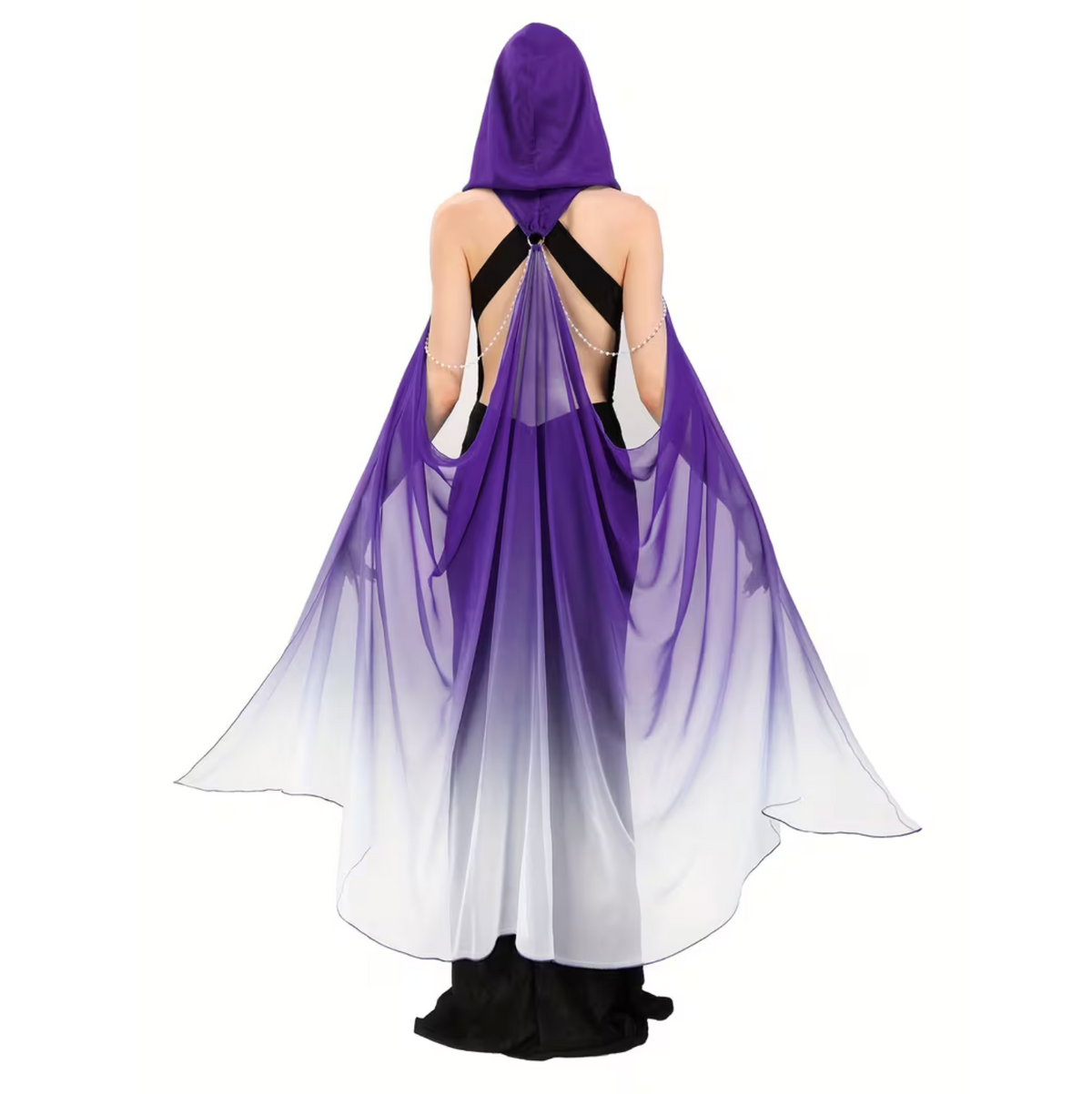Womens Tulle Cloak with Adjustable Hood and Off Shoulder Capelet for Costume Events
