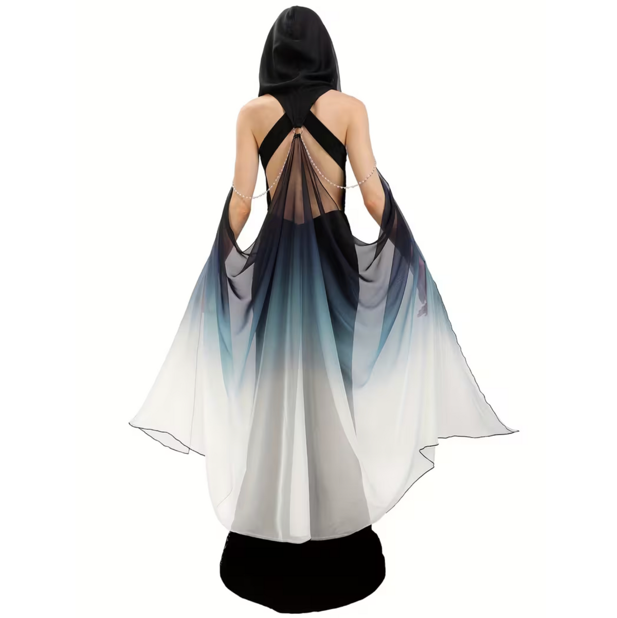 Womens Tulle Cloak with Adjustable Hood and Off Shoulder Capelet for Costume Events