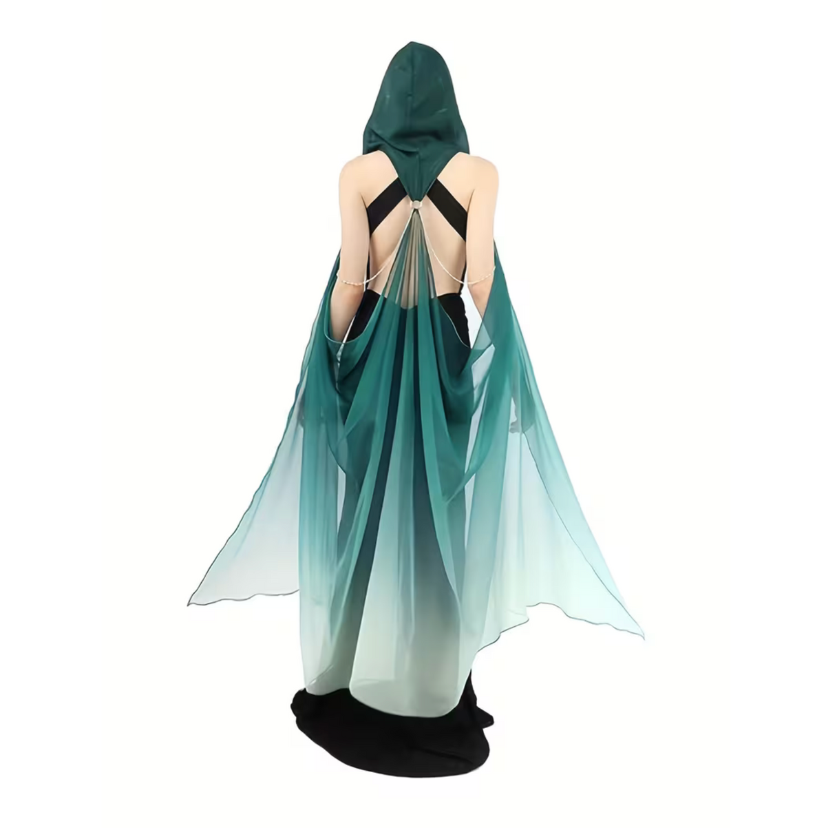 Womens Tulle Cloak with Adjustable Hood and Off Shoulder Capelet for Costume Events
