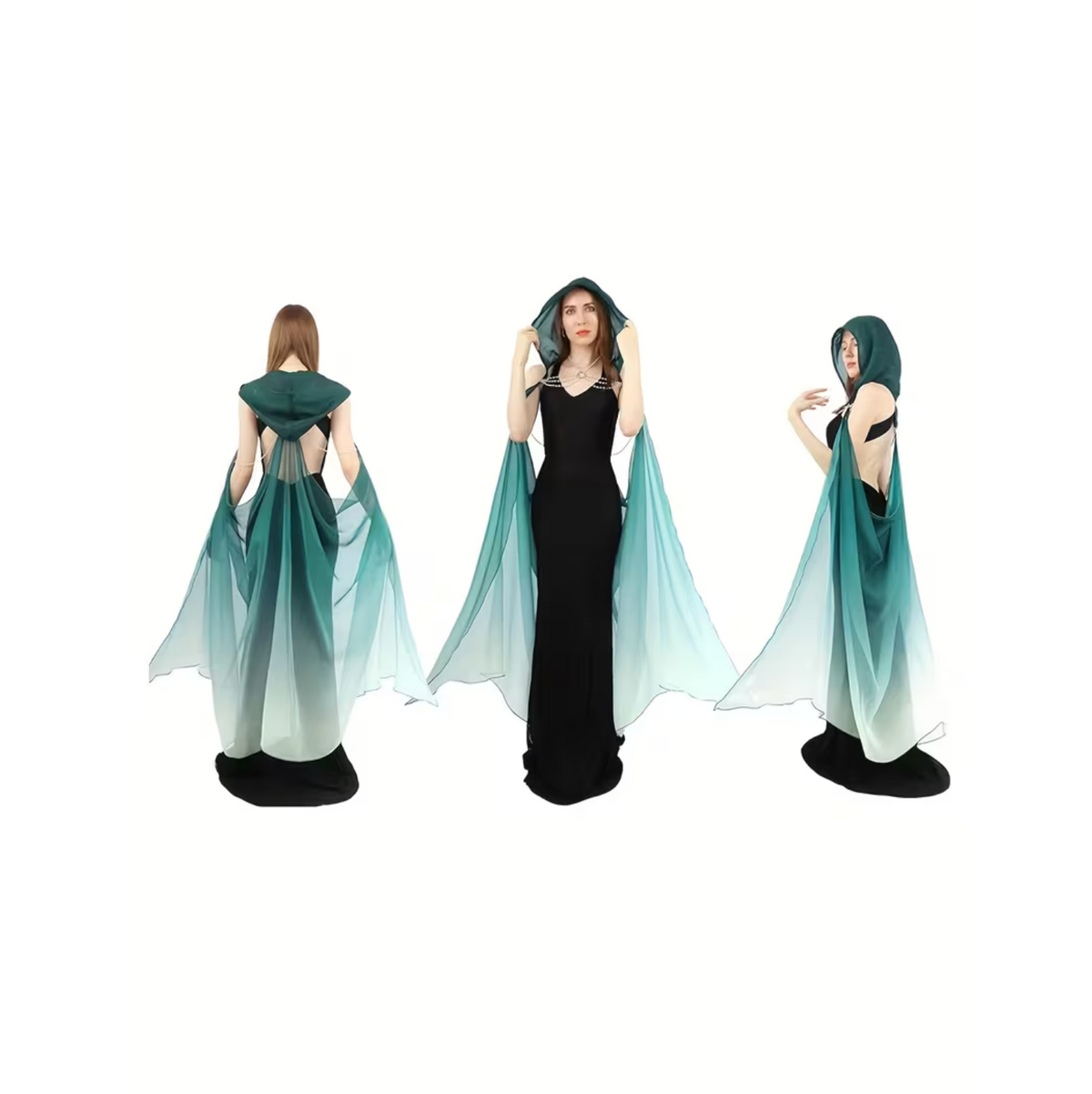Womens Tulle Cloak with Adjustable Hood and Off Shoulder Capelet for Costume Events