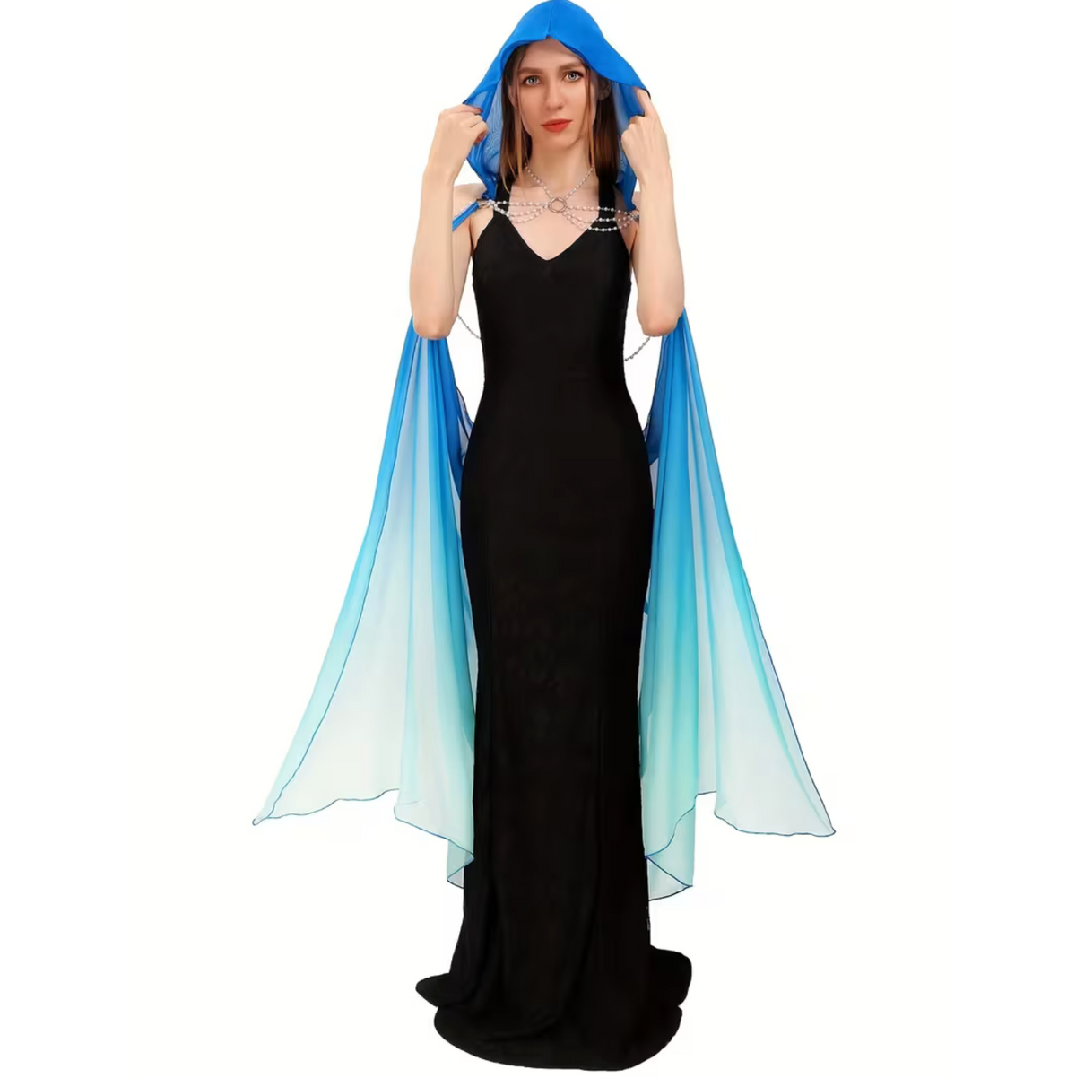 Womens Tulle Cloak with Adjustable Hood and Off Shoulder Capelet for Costume Events