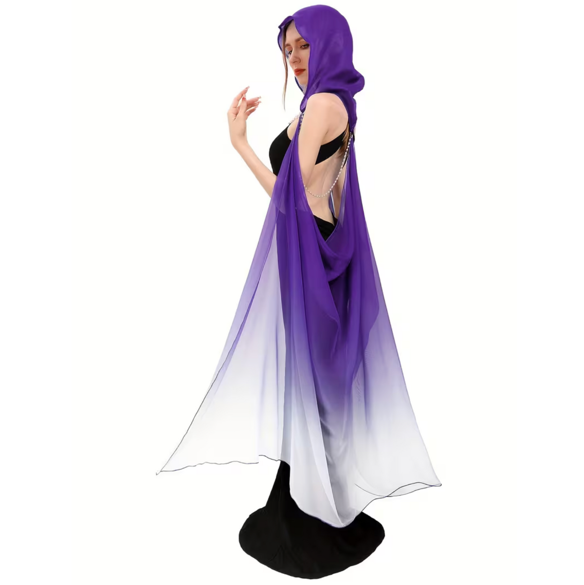Womens Tulle Cloak with Adjustable Hood and Off Shoulder Capelet for Costume Events