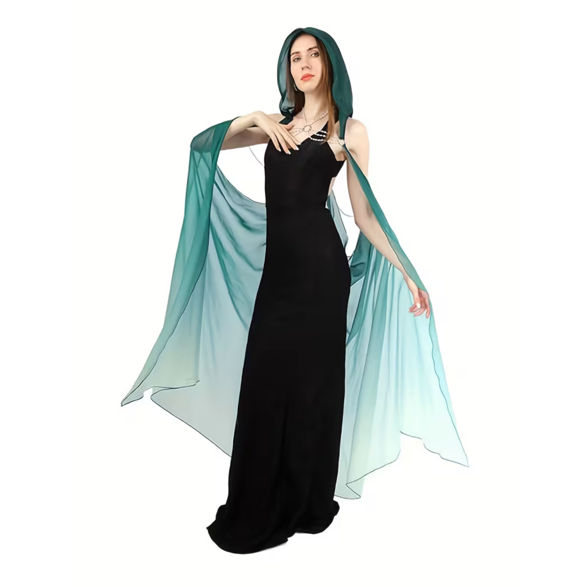 Womens Tulle Cloak with Adjustable Hood and Off Shoulder Capelet for Costume Events