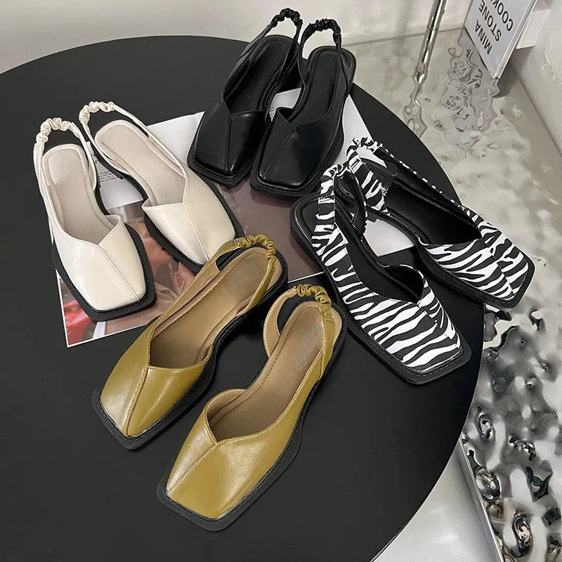 Square Toe Sandals with Adjustable Slingback and Cushioned Footbed for Women