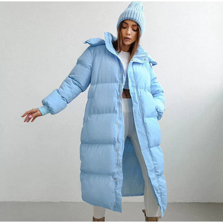 Womens Quilted Puffer Coat with Adjustable Hood and Side Pockets