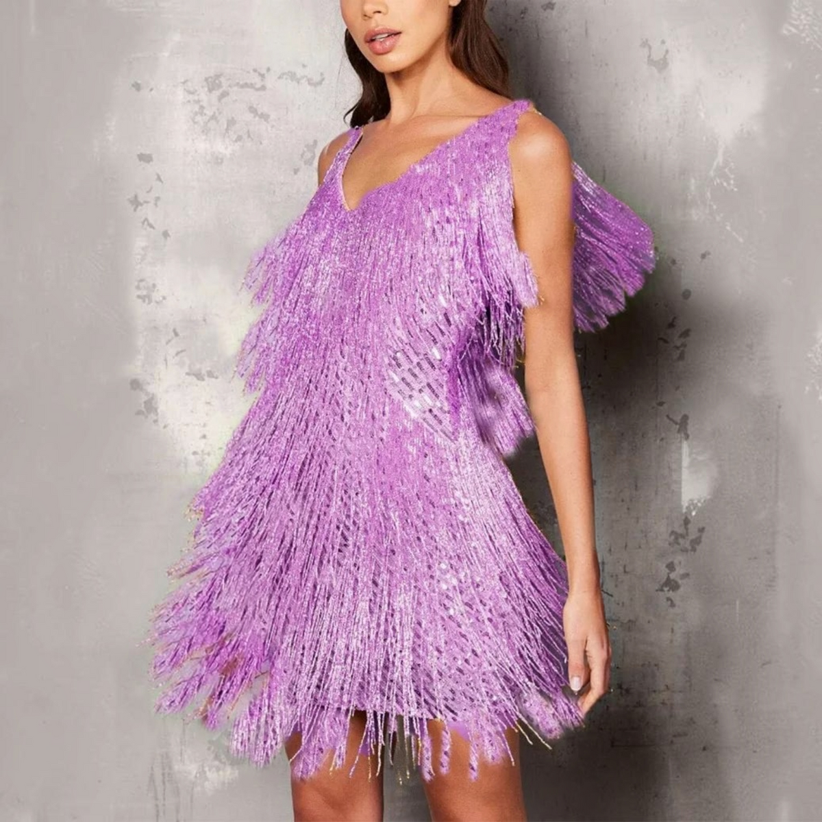 Womens Cocktail Dress with Feather Fringe and A-Line Silhouette, Lightweight Lined
