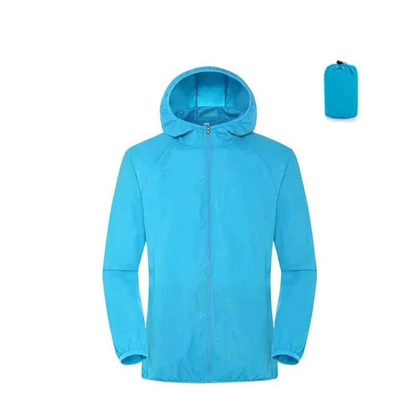 Rain Repellent Hiking Jacket with Adjustable Hood and Breathable Polyester, Packable Design for Men and Women