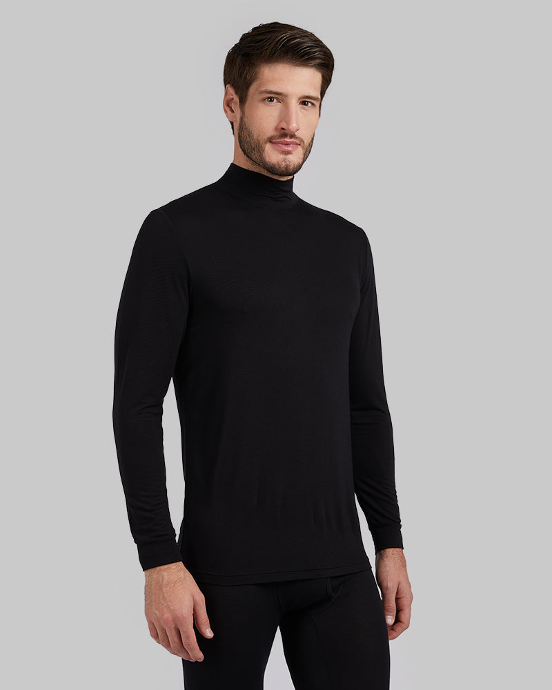 32 Degrees Black _ Men's Lightweight Baselayer Mock Top {model: Ryan is 6'2", wearing size M}{bottom}{right} {bottom}{right}