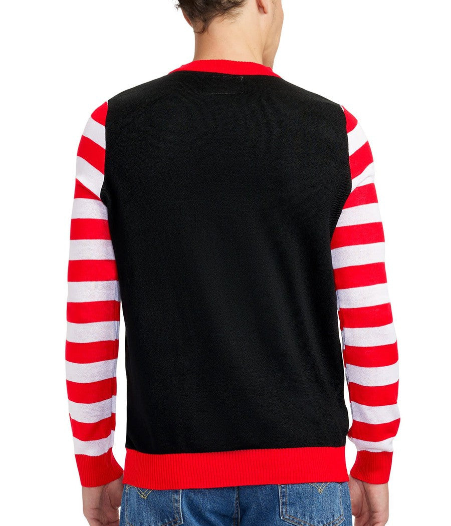 Mens Light Up Christmas Sweater with Battery Powered Tree Design and Candy Cane Stripes
