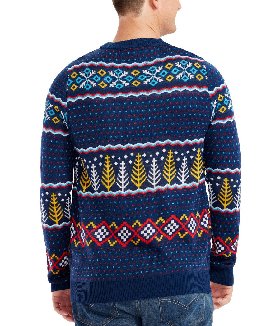 Mens Crewneck Pullover Sweater with Polar Bear Party Scene and Fair Isle Pattern