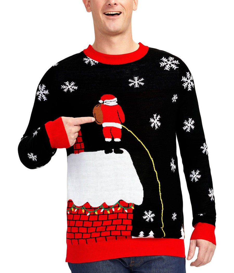 Mens Light Up Holiday Sweater with Rooftop Graphic and Battery Pack