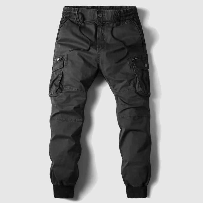 Mens Cargo Jogger Pants with Elastic Waistband and Cuffed Ankles, Multiple Cargo Pockets