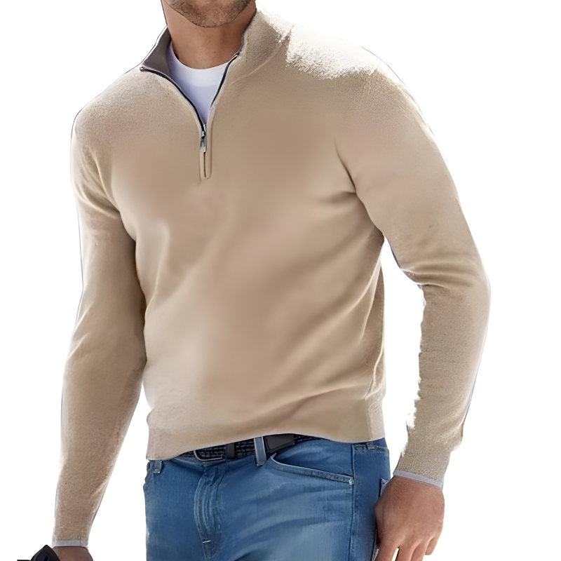Mens Long Sleeve Sweater with Natural Fiber and Regular Fit