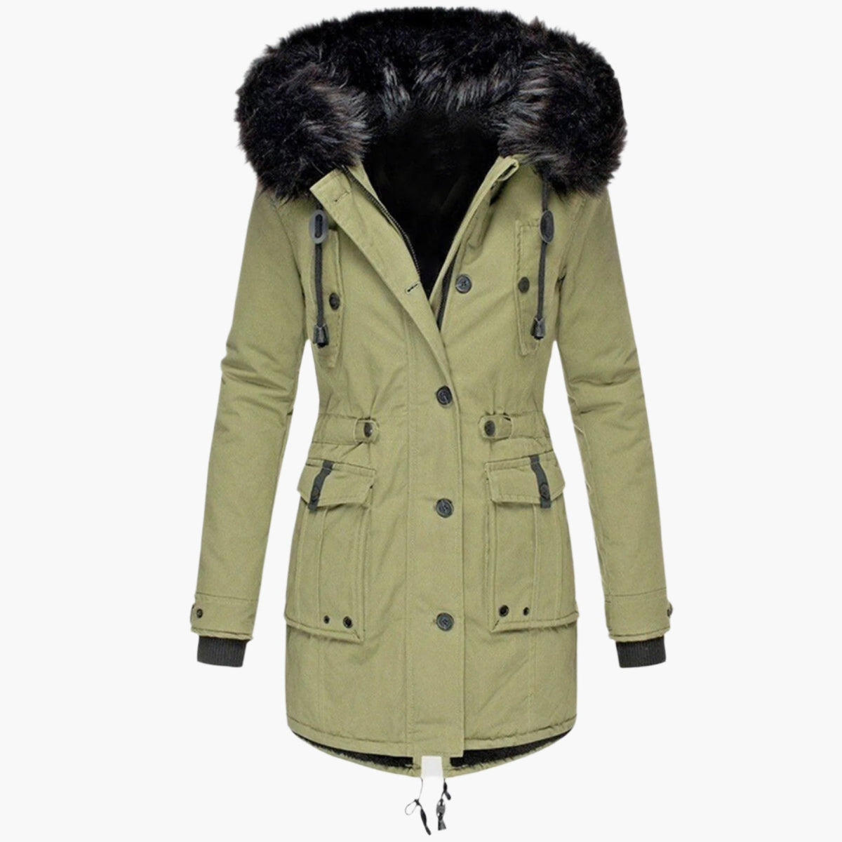 Womens Hooded Winter Coat with Faux Fur Hood Trim and Tailored Fit, Light Thermal Fill