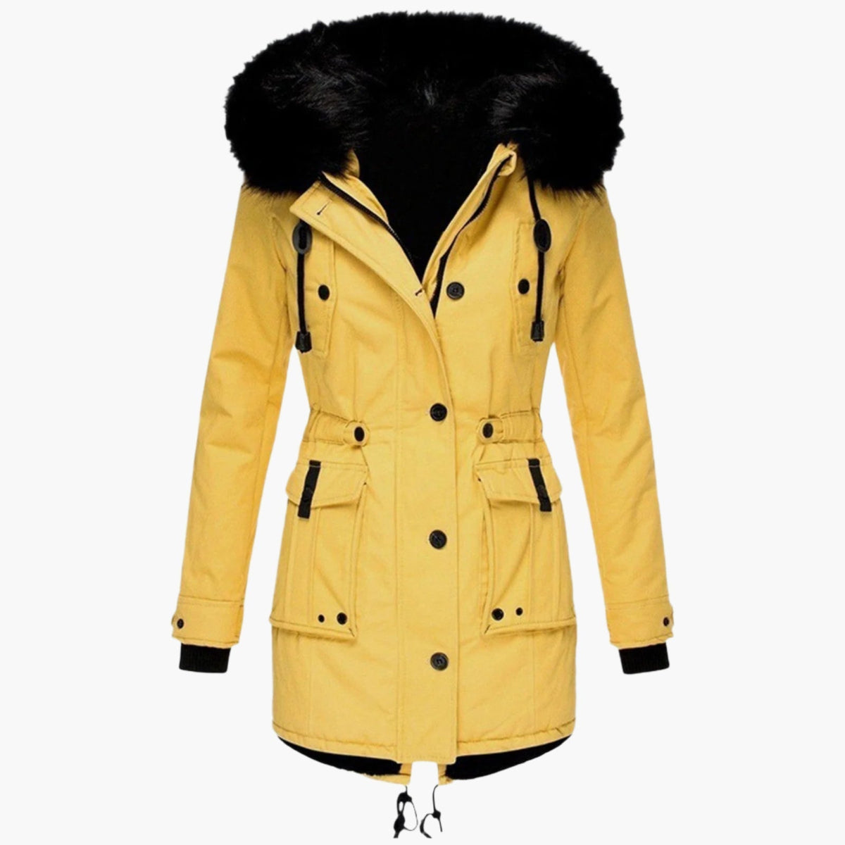 Womens Hooded Winter Coat with Faux Fur Hood Trim and Tailored Fit, Light Thermal Fill