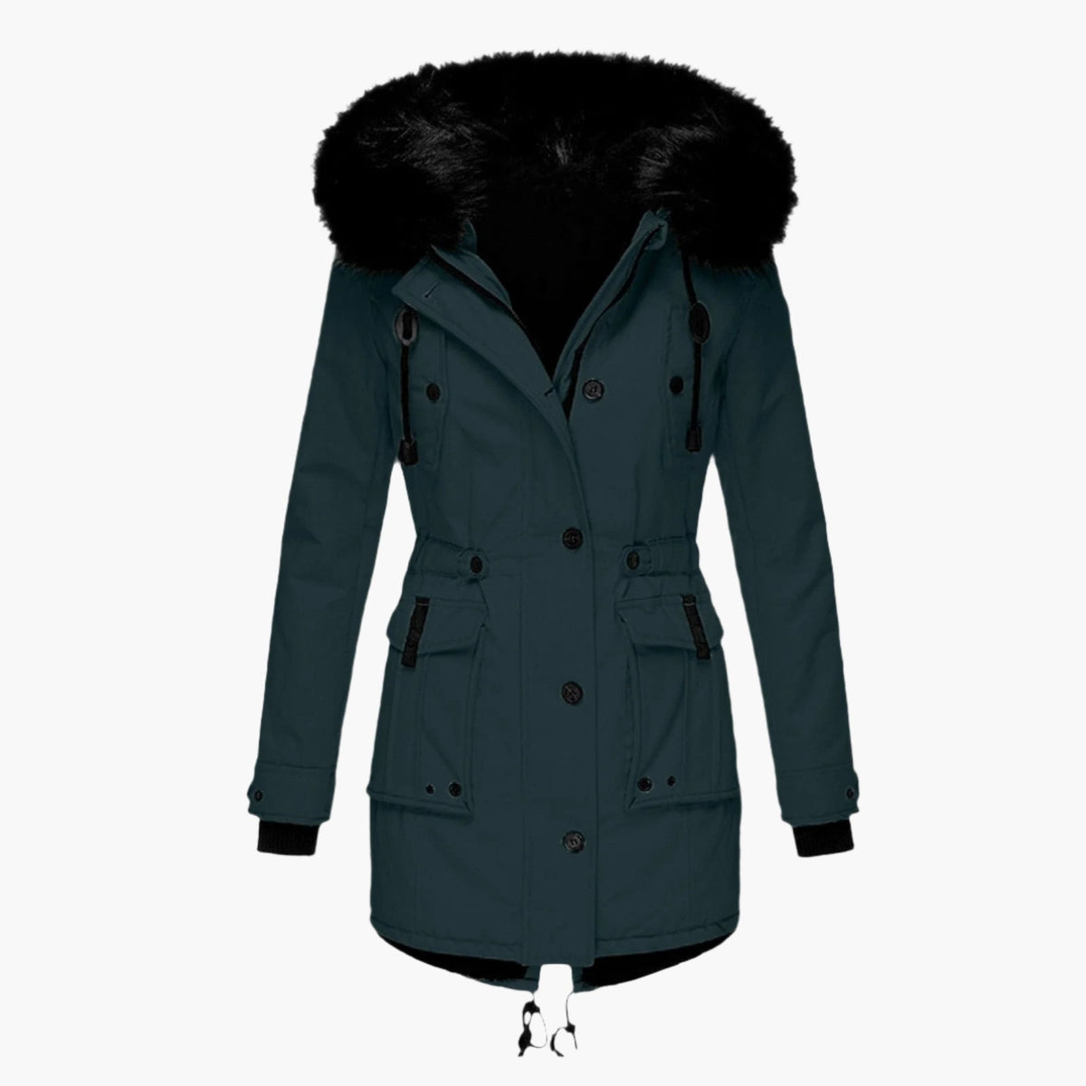 Womens Hooded Winter Coat with Faux Fur Hood Trim and Tailored Fit, Light Thermal Fill