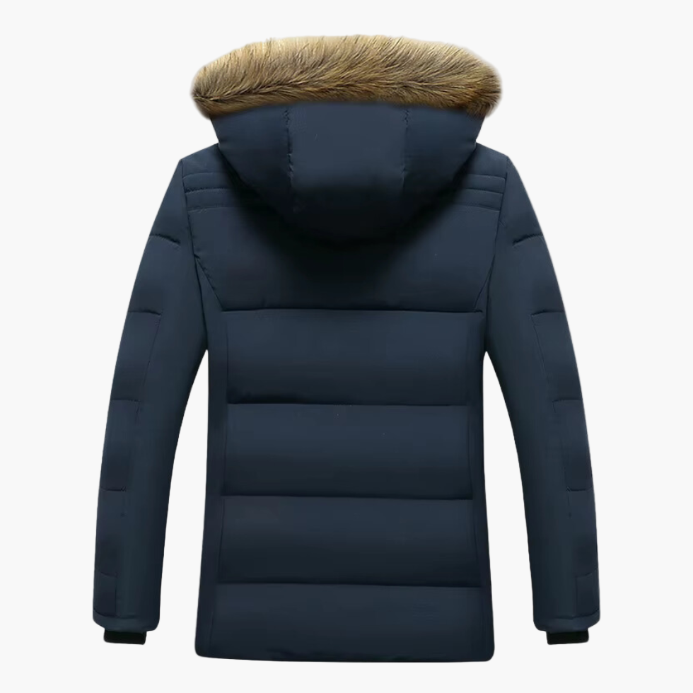 Mens Fur-Lined Winter Jacket with Detachable Hood and Weather-Resistant Shell