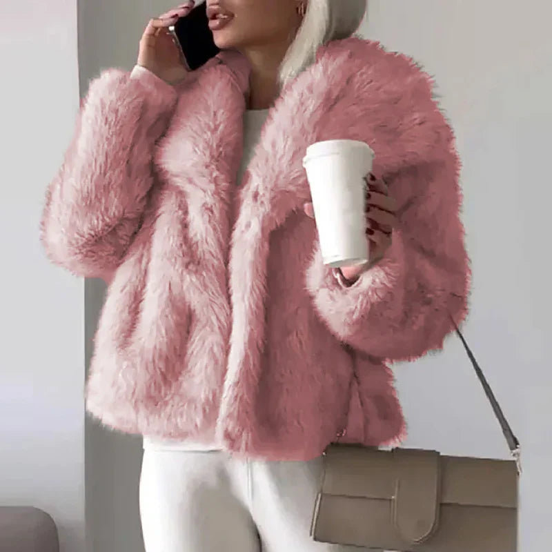 Faux Fur Jacket with Relaxed Fit and Hip-Skimming Length - Smooth Lining