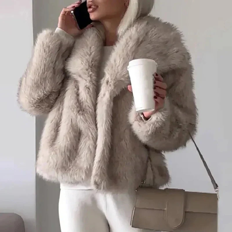 Faux Fur Jacket with Relaxed Fit and Hip-Skimming Length - Smooth Lining