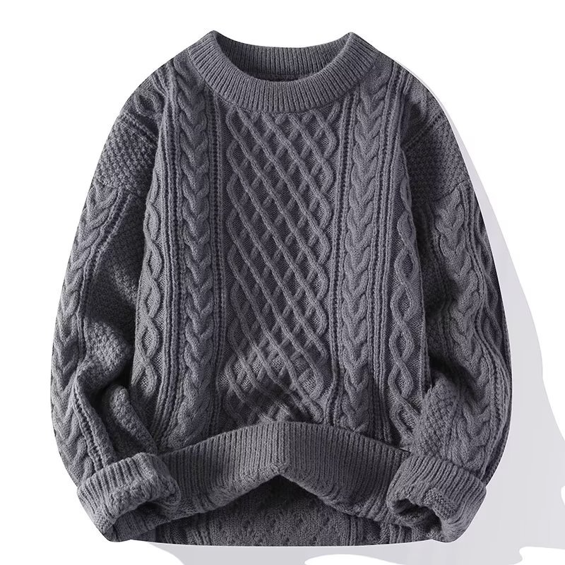Cable Knit Sweater with Chunky Fisherman Pattern and Crew Neck, Cream