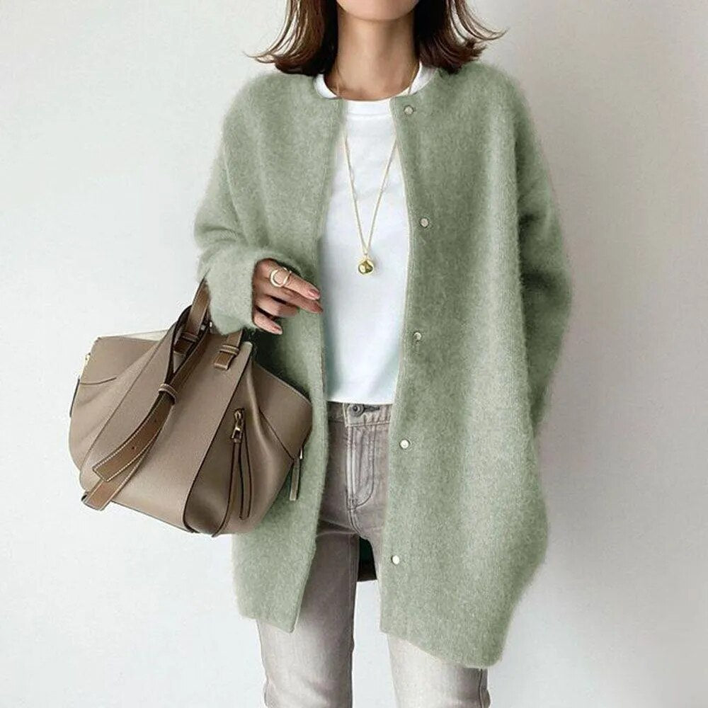 Longline Oversized Knit Cardigan with Button Front and Textured Fabric