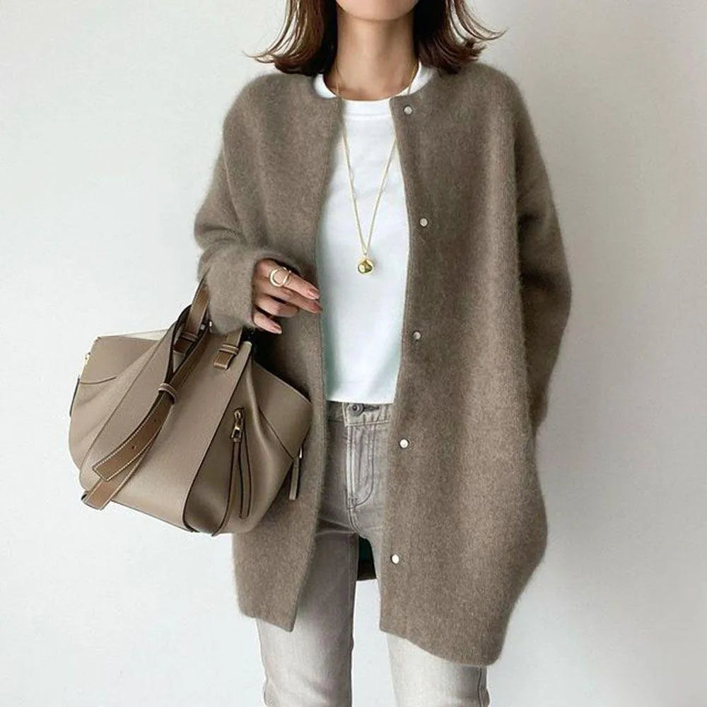 Longline Oversized Knit Cardigan with Button Front and Textured Fabric