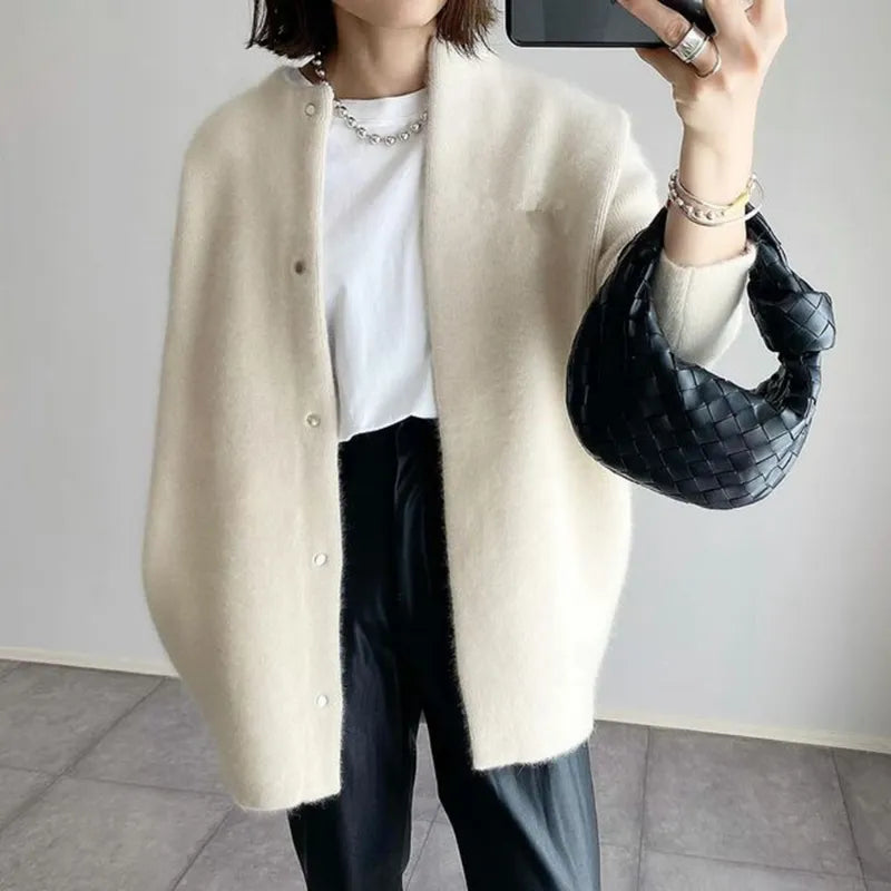 Longline Oversized Knit Cardigan with Button Front and Textured Fabric