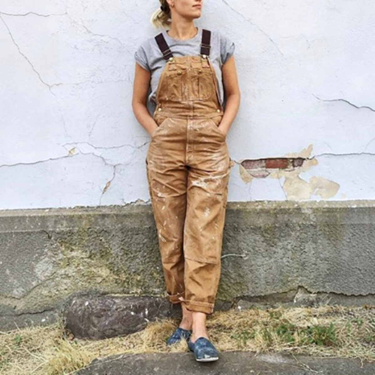 Dungaree Jumpsuit for Women with Adjustable Straps and Multiple Pockets, Relaxed Fit