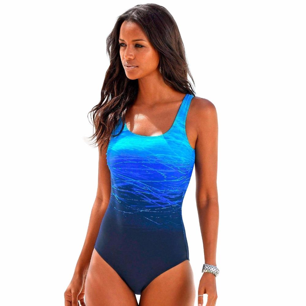 Womens One-Piece Swimsuit with Ombre Gradient and Scoop Neck, Fully Lined