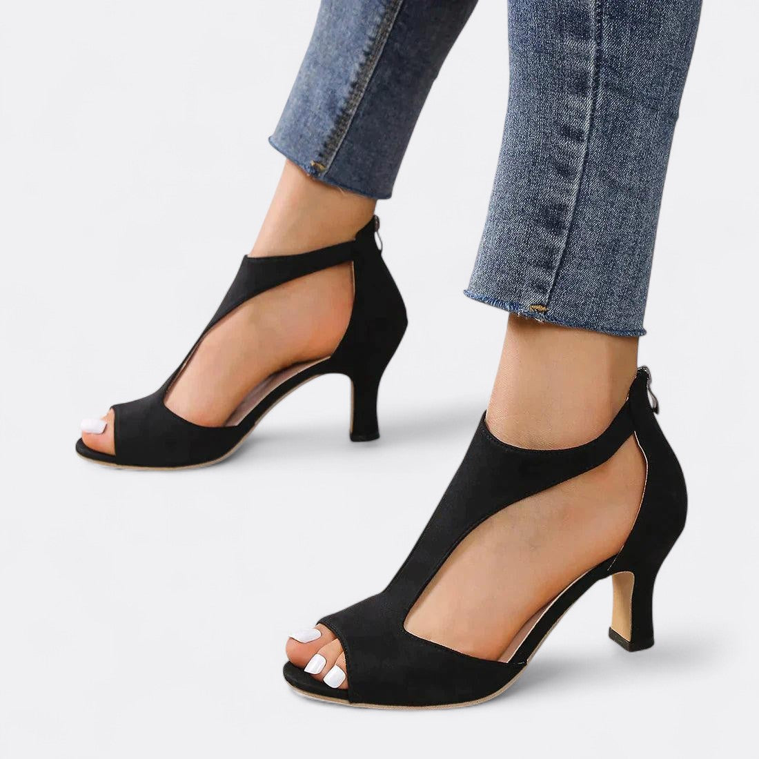High Heel Sandals with Adjustable Buckle Strap and Cushioned Footbed, Open Silhouette