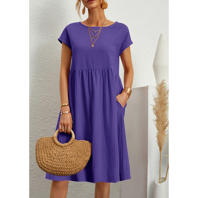 Womens Midi Dress with Lightweight Breathable Fabric and Relaxed Fit, Mid-Calf Length