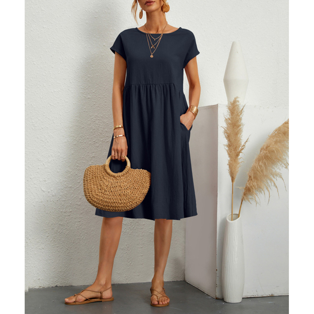 Womens Midi Dress with Lightweight Breathable Fabric and Relaxed Fit, Mid-Calf Length