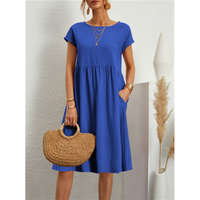 Womens Midi Dress with Lightweight Breathable Fabric and Relaxed Fit, Mid-Calf Length