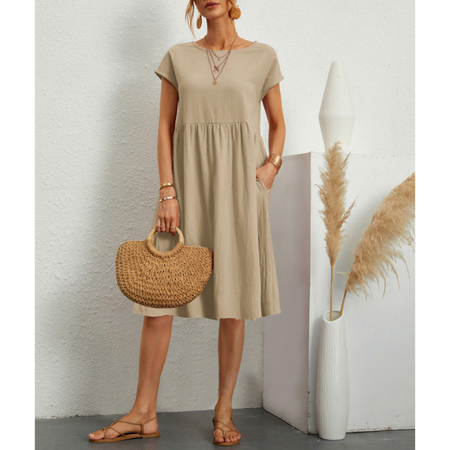 Womens Midi Dress with Lightweight Breathable Fabric and Relaxed Fit, Mid-Calf Length