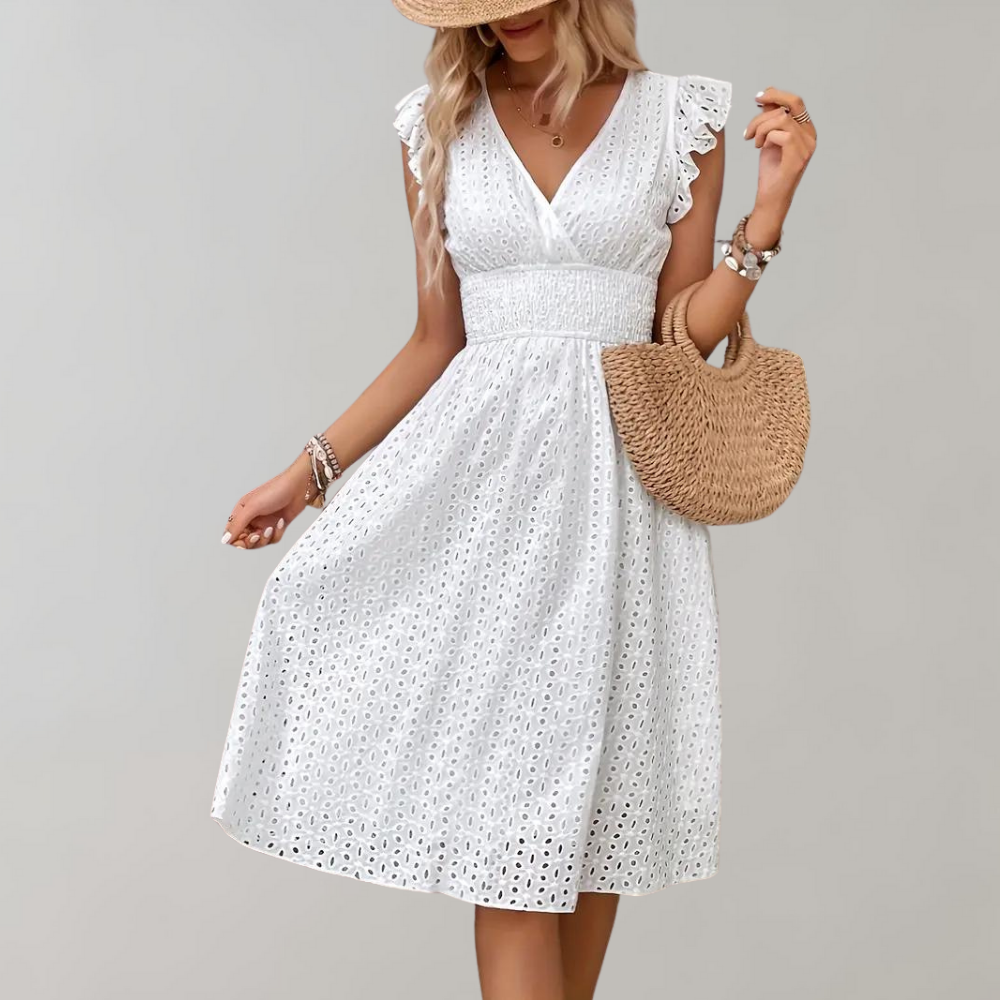 Womens Midi Dress with V-Neckline and Relaxed Fit for Summer