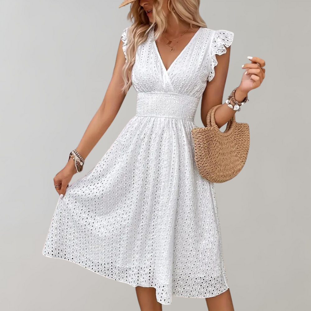 Womens Midi Dress with V-Neckline and Relaxed Fit for Summer