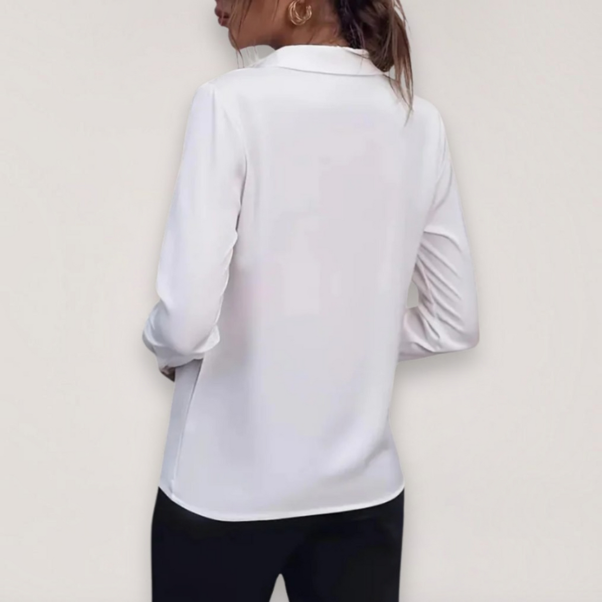 Button-Up Blouse with Classic Collar and Tapered Waist, Machine Washable