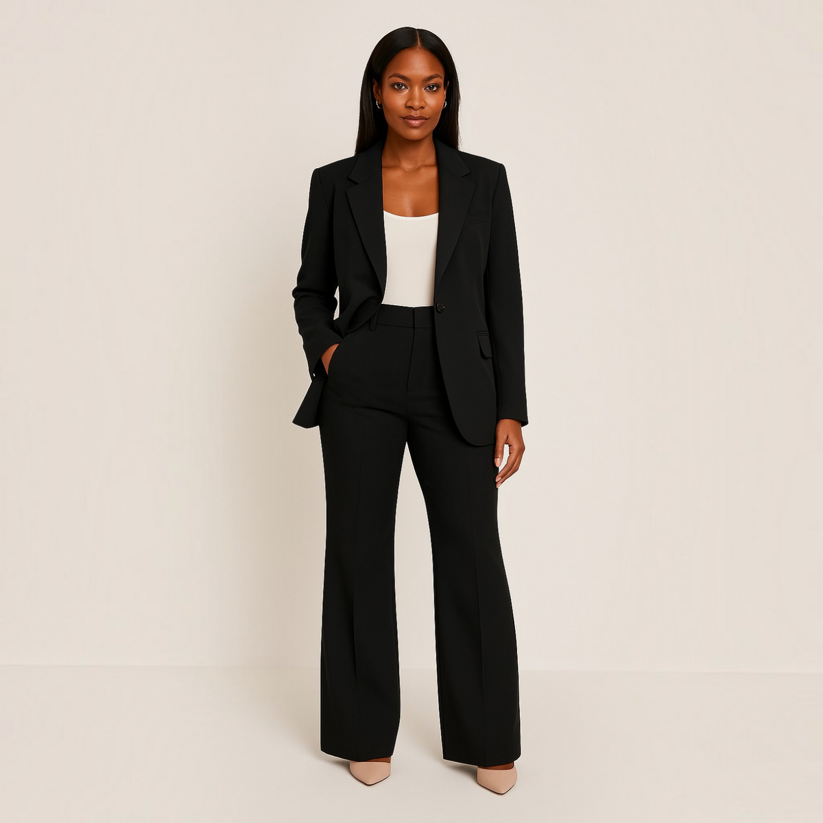Womens Suit with Shaped Blazer and Matching Trousers, Regular Fit