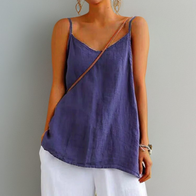 Womens Camisole with Round Neck and Curved Hem, Lightweight Relaxed Fit