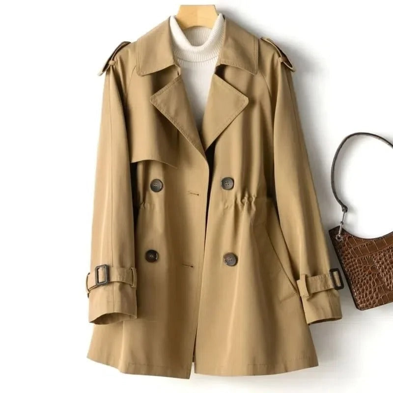 Womens Double-Breasted Trench Coat with Relaxed Fit for Transitional Weather