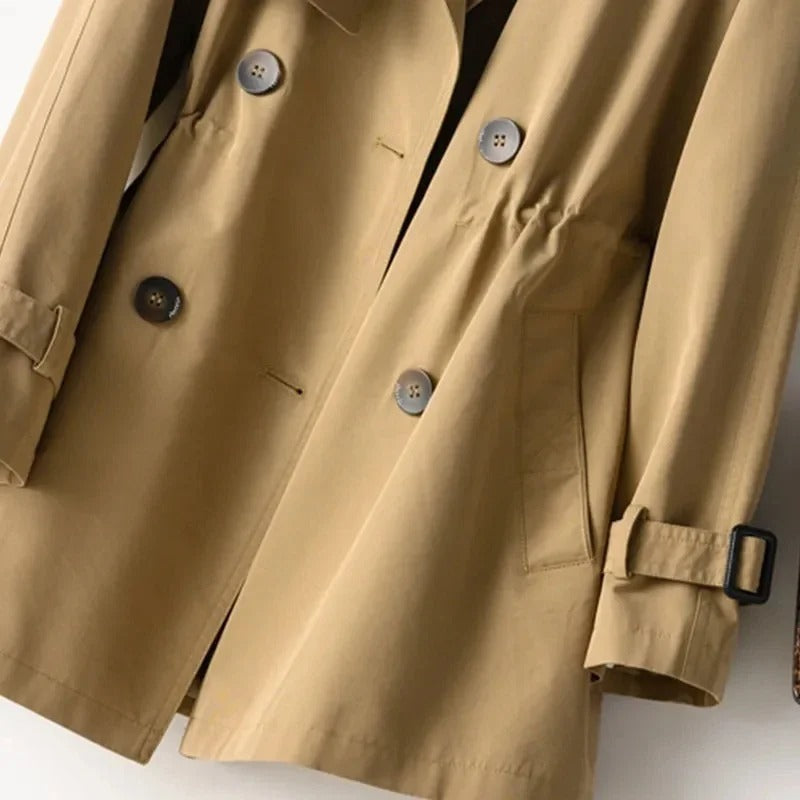 Womens Double-Breasted Trench Coat with Relaxed Fit for Transitional Weather