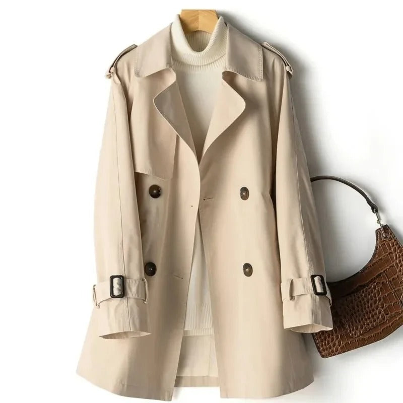 Womens Double-Breasted Trench Coat with Relaxed Fit for Transitional Weather
