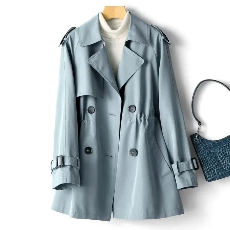 Womens Double-Breasted Trench Coat with Relaxed Fit for Transitional Weather