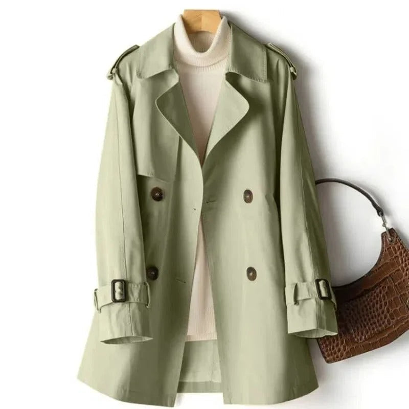 Womens Double-Breasted Trench Coat with Relaxed Fit for Transitional Weather