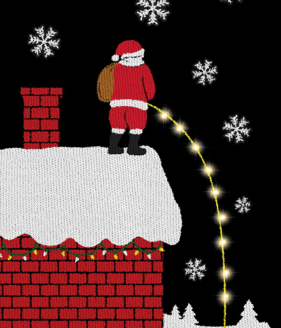 Mens Light Up Holiday Sweater with Rooftop Graphic and Battery Pack