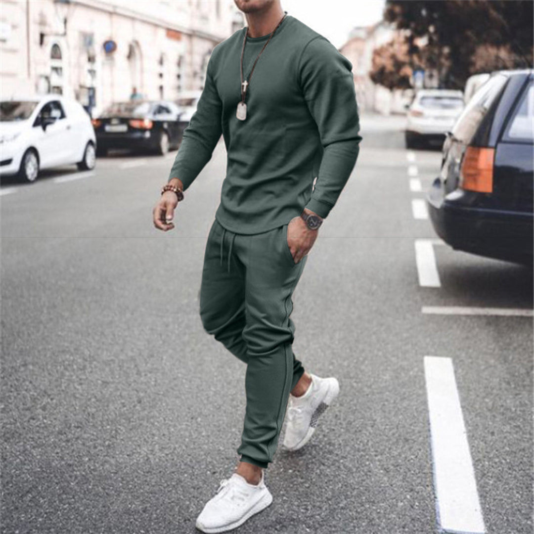 Mens Two-Piece Tracksuit with Cotton-Blend Fabric and Adjustable Waistband, Tapered Fit